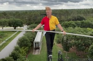 Comic Daredevil, Bello Nock, takes social distancing during quarantine to a whole new level.
