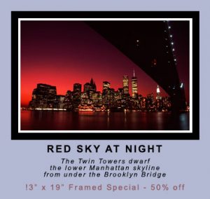 Red Sky at Night, New York City, World Trade Center, Brooklyn Bridge 13 x 19 Framed Special ©Mark D Phillips