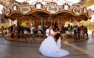 Bride and Groom at Jane's Carousel in Brooklyn Bridge Park. ©Mark D Phillips