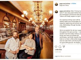 gage.and.tollner instagram post announcing opening on April 15, 2021.