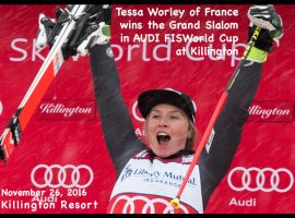 Tessa Worley of France took the podium after a second place finish in her first run of the day, and then a phenomenal second run catapulting her to the top spot. ©Mark D Phillips