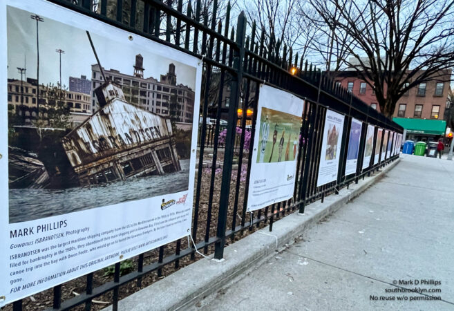 Brooklyn Utopias: Along the Canal consists of an indoor exhibition at The Old Stone House (OSH) and two public outdoor art exhibitions of artwork printed on banners hung on the fences surrounding J.J. Byrne Playground and Coffey Park. ©Mark D Phillips