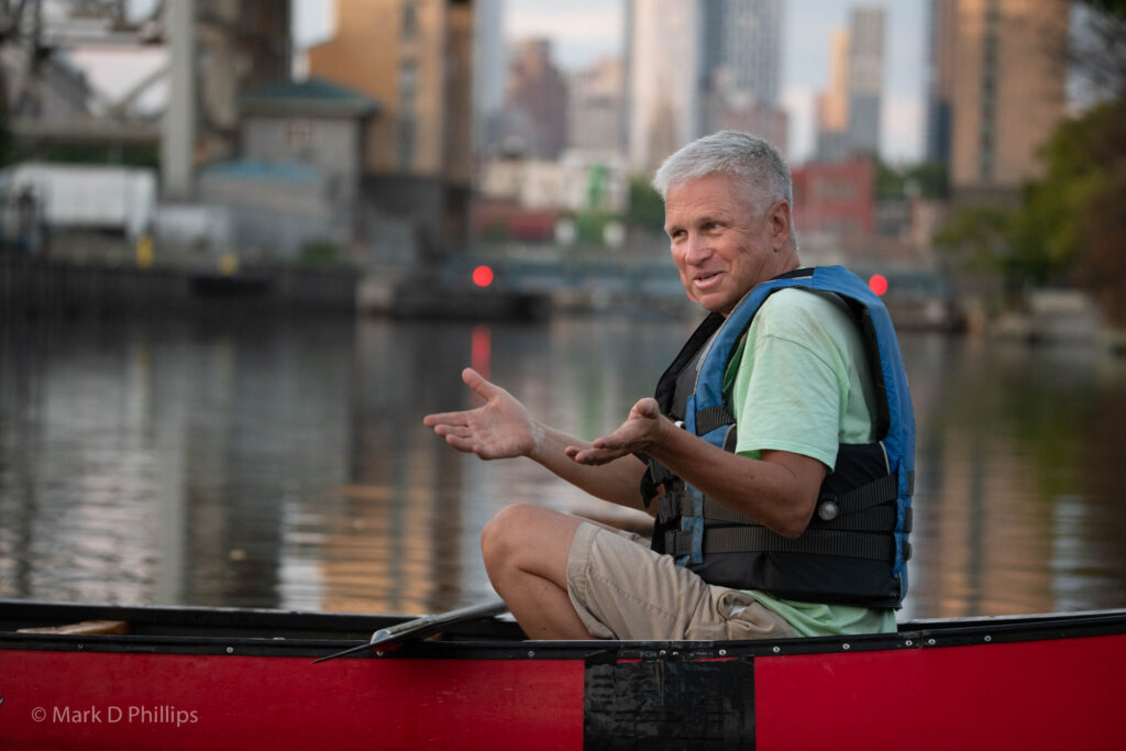 Owen Foote leads a Gowanus Dredgers tour on the Gowanus Canal for the 246 anniversary of the Battle of Brooklyn. ©Mark D Phillips