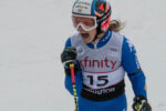 Manuela Moelgg of Italy, the oldest skier in the competition, made the incredible leap from her 15th place start position to a third place podium appearance in the 2017 Giant Slalom. ©Mark D Phillips