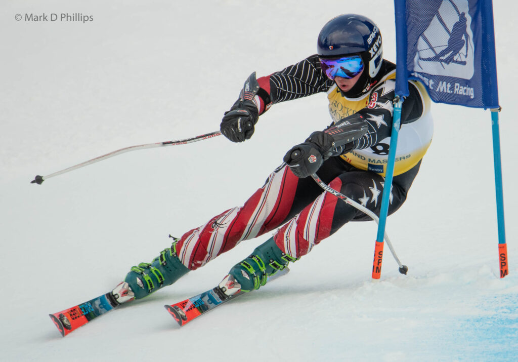 Matt Dodge skis to a first place finish in the USSA Eastern Regional Championship Masters GS at West Mountain on February 19, 2022. ©Mark D Phillips