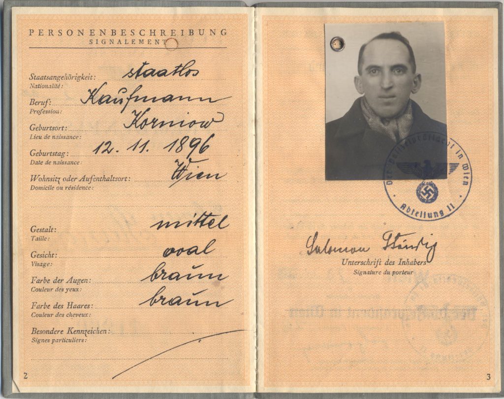 Salomon Staendig passport in 1939