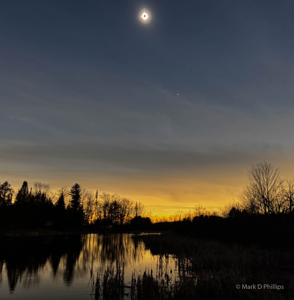 2024 Total Solar Eclipse with Venus over Mill Pond in Franklin, VT. ©Mark D Phillips